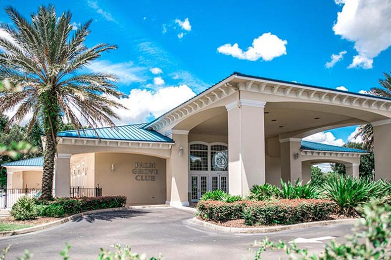 Exterior view of the Palm Grove Club on the grounds of Oak Run in Ocala, Florida.