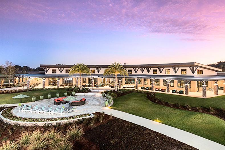 Aerial view of an outdoor patio on the grounds of Ocala Preserve in Ocala, Florida.