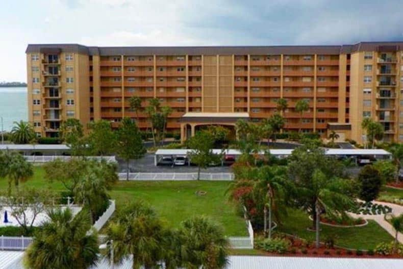 Aerial view of the condos at Royal Stewart Arms in Dunedin, Florida.