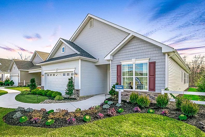 Exterior view of a model home at the Venue at Smithville Greene in Eastampton, New Jersey.