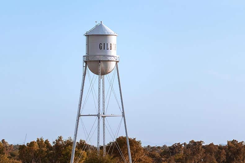 The water tower in Downtown Gilbert, Arizona.
