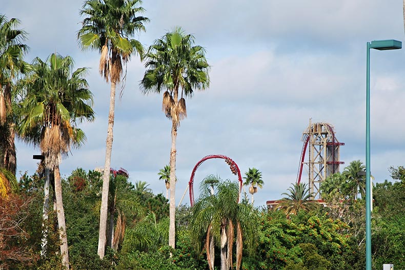 A roller coaster in a theme park in Orlando, Florida.