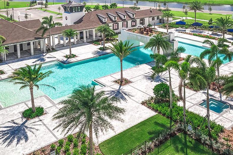 Aerial view of the outdoor pool at Bridgewater at Viera in Melbourne, Florida.