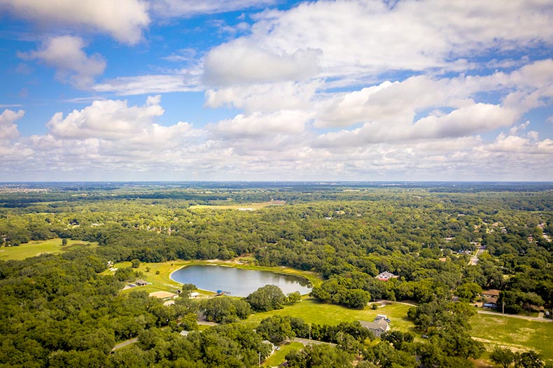 Aerial view of Lake County in Central Florida on a sunny day.