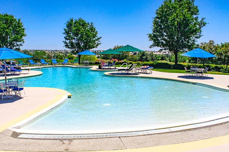 The outdoor, resort-style pool at Sun City Lincoln Hills in Lincoln, California.