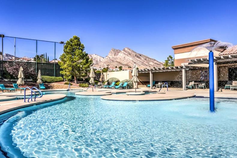 The outdoor, resort-style pool at Sun City Summerlin in Las Vegas, Nevada.