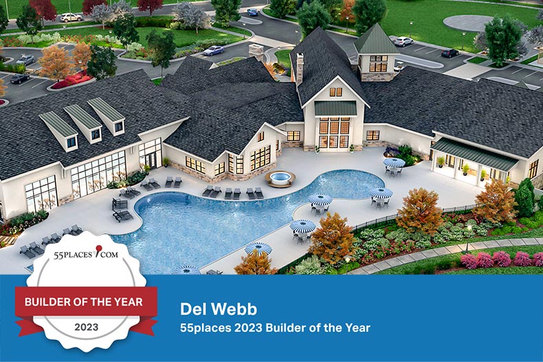 "Builder of the Year" banner over an aerial rendering of Del Webb at Chateau Elan in Braselton, Georgia.