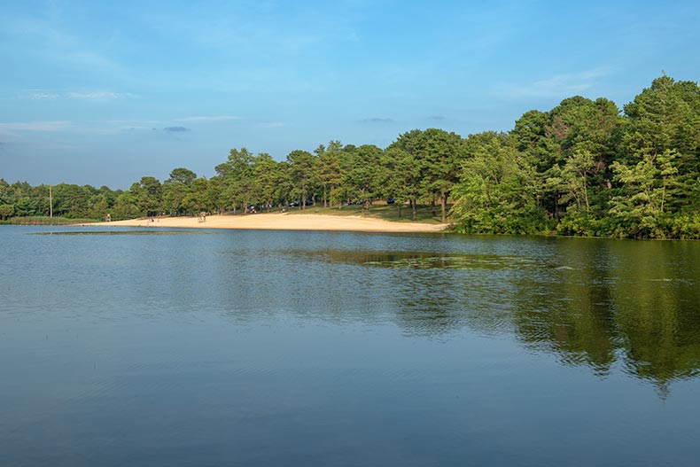 The Harry Wright Lake swimming beach in Manchester, New Jersey.