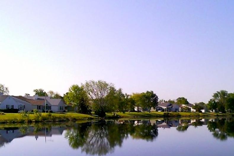 Homes beside a pond on the grounds of Leisuretowne in Southampton Township, New Jersey.