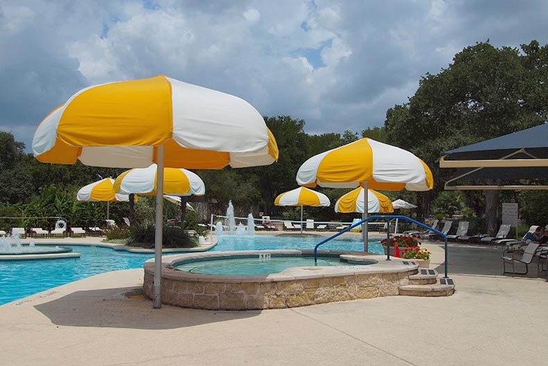 The outdoor pool at Sun City Texas in Georgetown, Texas.