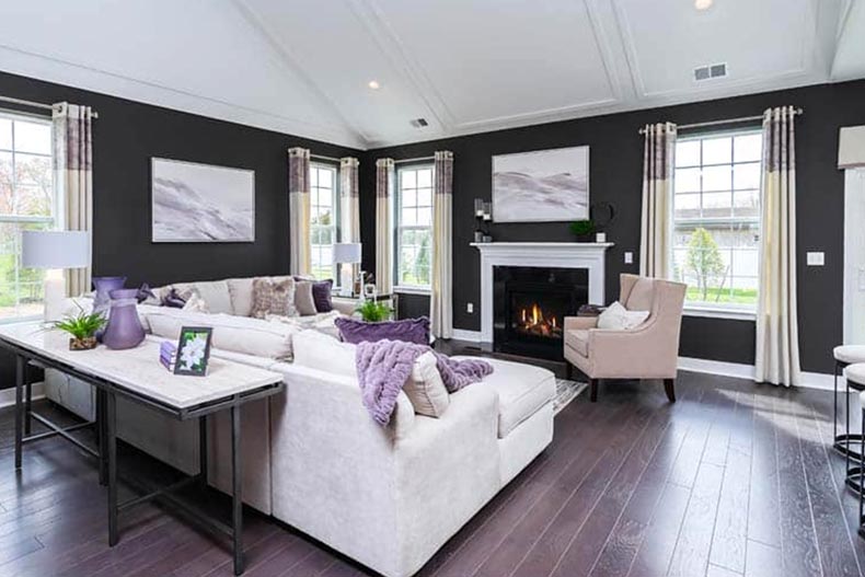 Living room in a new home in Venue at Longview in Plumsted Township, New Jersey.