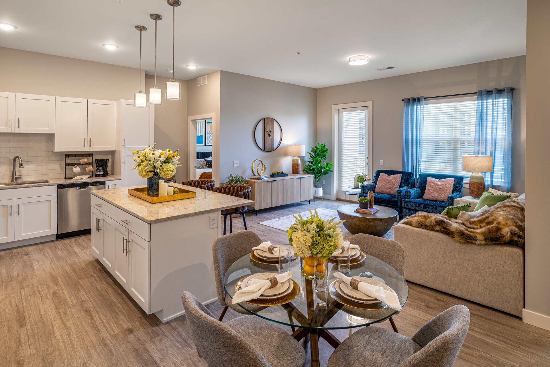 Dining, Living, and Kitchen Areas