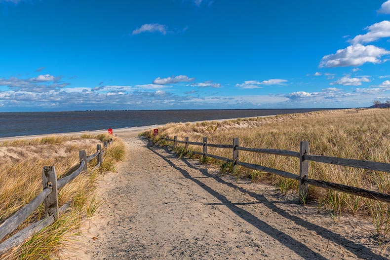 A scenic view of Bayshore Waterfront Park in Monmouth County, a contender for the best county in New Jersey.