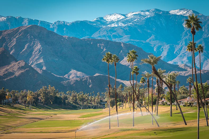 A scenic winter Palm Desert landscape in California, a great place to retire.