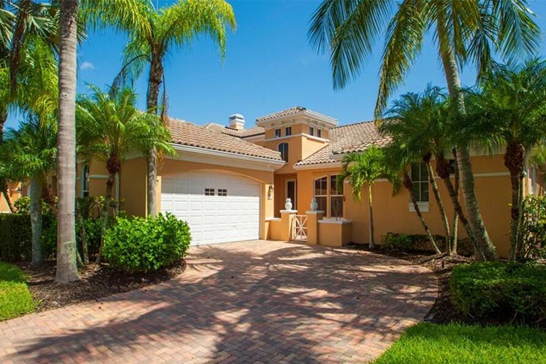 Exterior view of a home in Grand Harbor, one of the 55+ communities in Vero Beach, Florida.