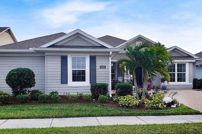 Exterior view of a home in Harmony Reserve, one of the 55+ communities in Vero Beach, Florida.