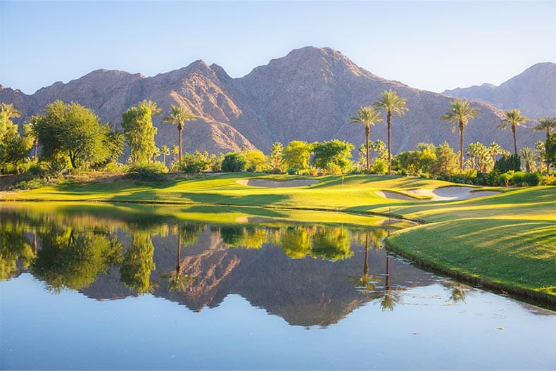 The golf course at Indian Wells Golf Resort in Palm Springs, California.