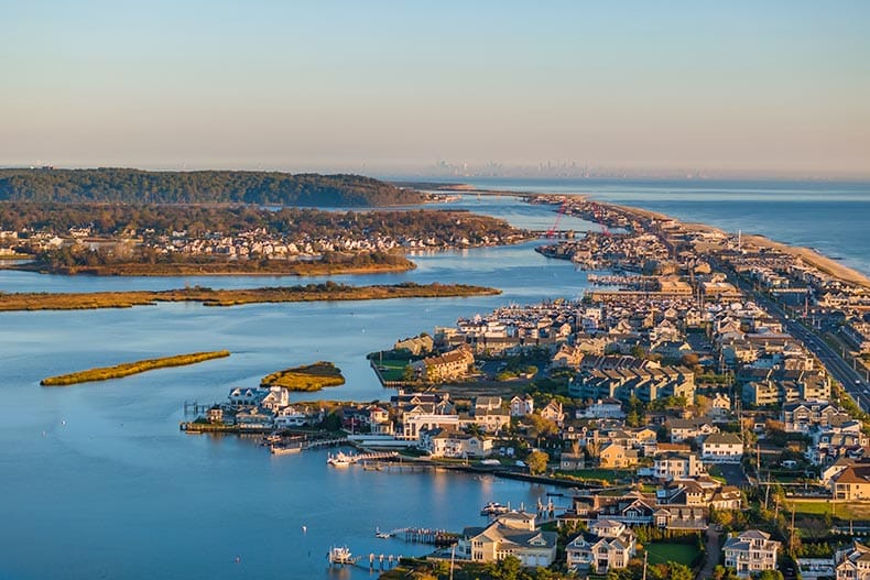 Aerial view of Navesink Bay in Monmouth County, New Jersey.