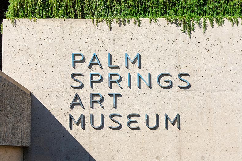 The entrance to the Palm Springs Art Museum in Palm Springs, California.