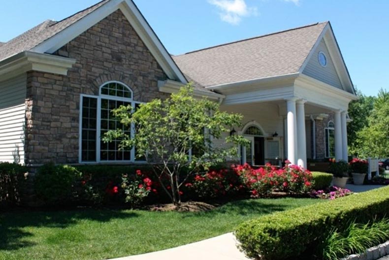 Exterior view of a community building at Plaza Grande at Old Bridge in Old Bridge, New Jersey.