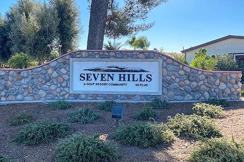 The entrance to Seven Hills in Hemet, California.