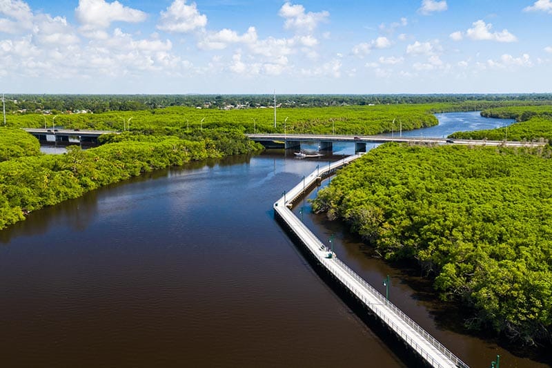 Aerial view of the St. Lucie River in Florida.