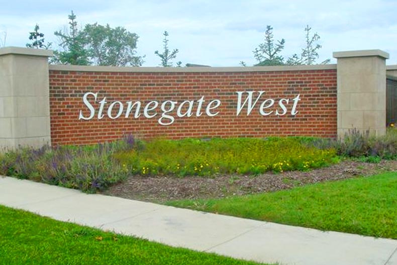 The community sign for Stonegate West in Aurora, Illinois, one of the many master-planned communities in Illinois.