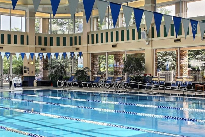 The swimming lanes at Sun City Huntley in Huntley, Illinois, one of many retirement communities with indoor pools.