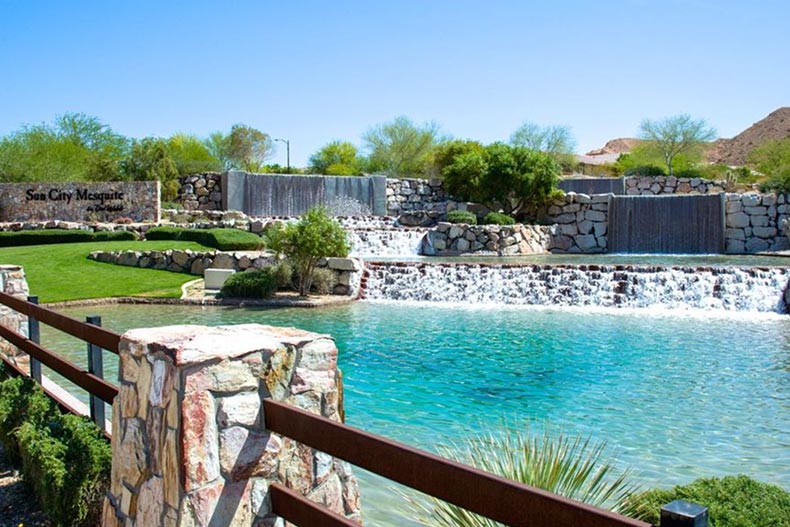 A water feature on the grounds of Sun City Mesquite in Mesquite, Nevada.