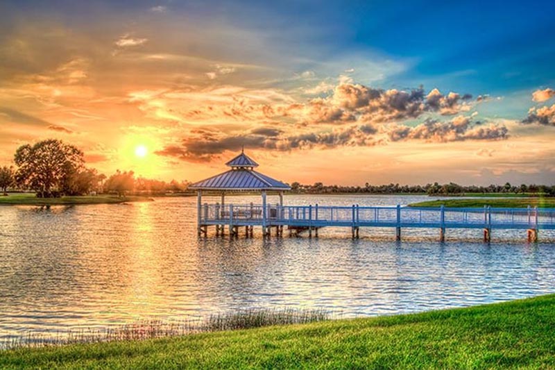 A dock on the water at Telaro at Tradition in Port St. Lucie, Florida.