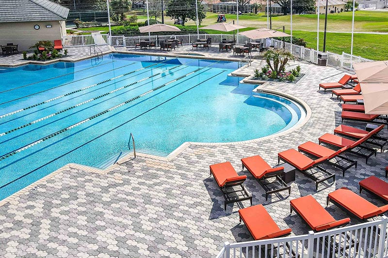 The outdoor pool at The Villages of Citrus Hills, one of many 'stay and play' retirement communities in Florida.