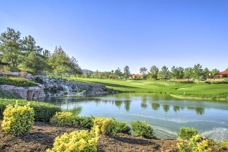 A pond on the golf course on the grounds of Trilogy at Glen Ivy in Corona, California.