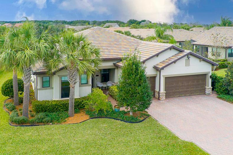 Aerial view of a model home at Veranda Gardens, a community on the Treasure Coast of Florida with homes for sale.