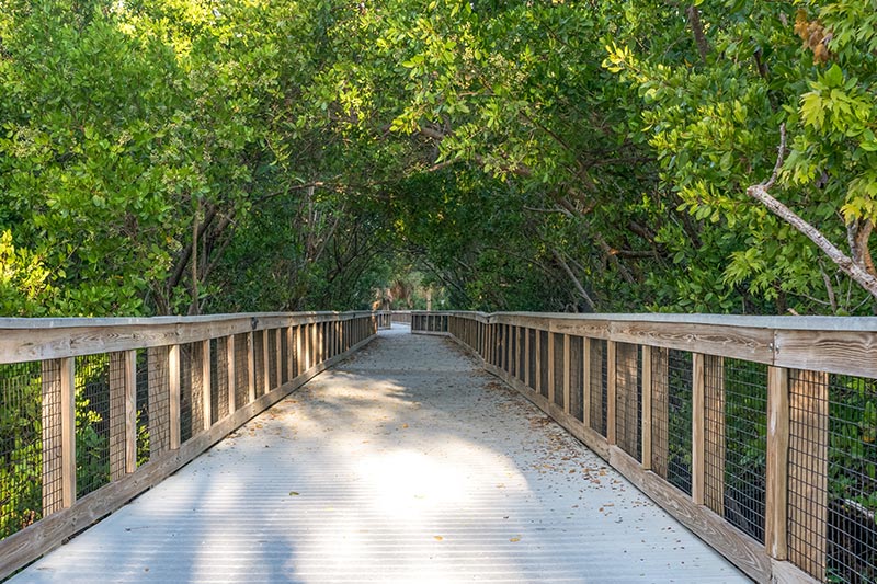 Wooden bridge at Veterans Park at Rivergate in Port St. Lucie, Florida.