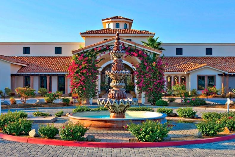 A fountain at the entrance of Villa Portofino in Palm Desert, California.