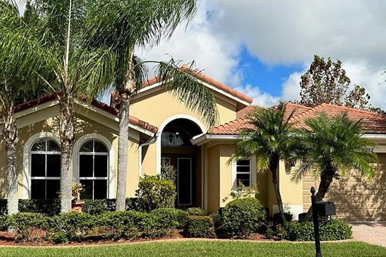 Exterior view of a home in Woodfield, one of the 55+ communities in Vero Beach, Florida.