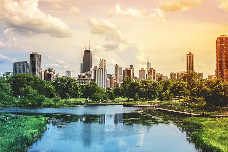 View from Lincoln Park of the Chicago Skyline.