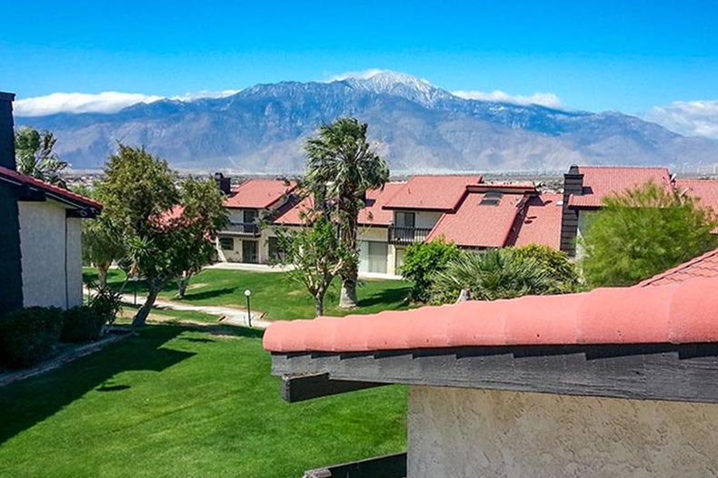 Attached homes or condos on the grounds of Desert Highlands in Desert Hot Springs, California.