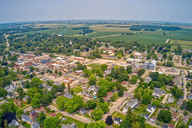 Aerial view of Genoa, Illinois during summer.
