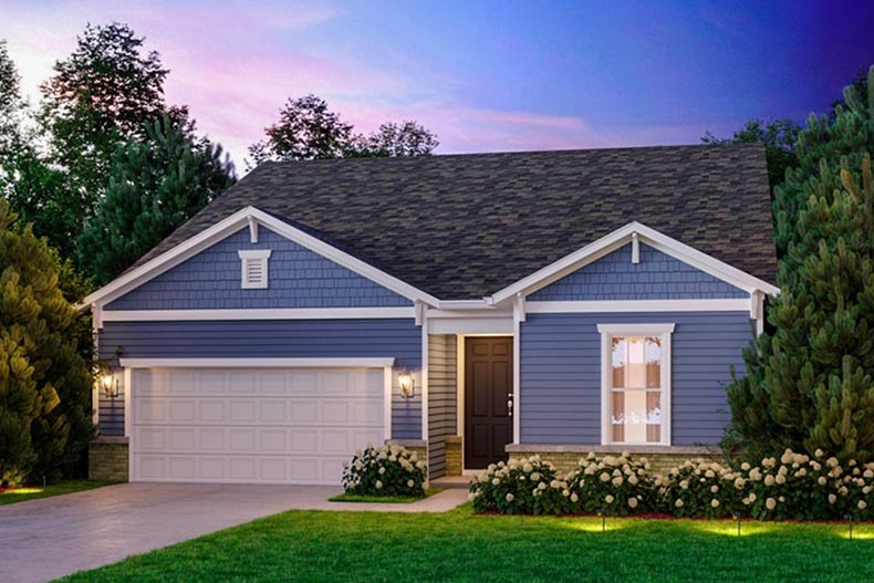 Exterior view of a model home at Lincoln Prairie by Del Webb in Aurora, Illinois.
