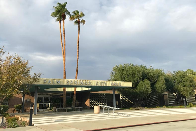 Palm trees outside of Palm Springs City Hall.