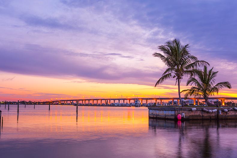 A sunset over the shoreline in Stuart, Florida.