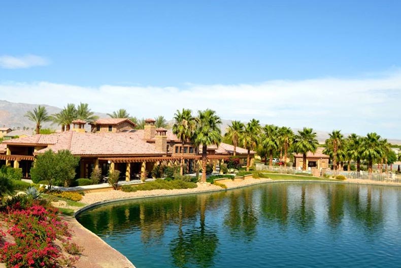 Aerial view of the clubhouse at Terra Lago in Indio, California.