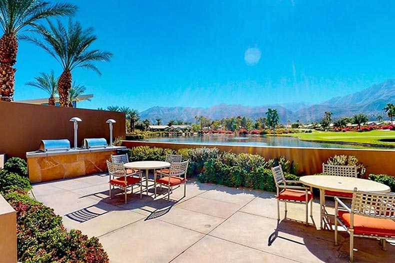 The outdoor patio and barbecue at Trilogy at La Quinta in La Quinta, California.