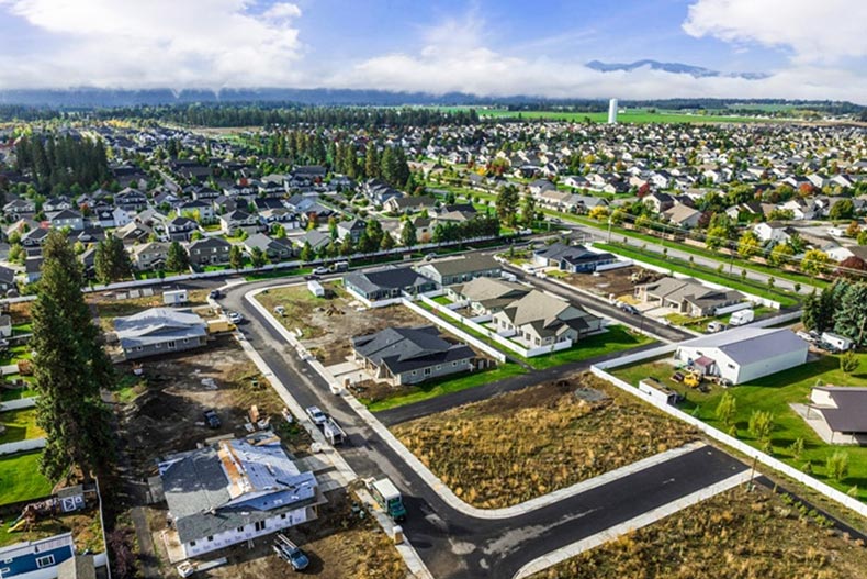 Aerial view of Delcardo Village in Coeur d'Alene, Idaho under construction.