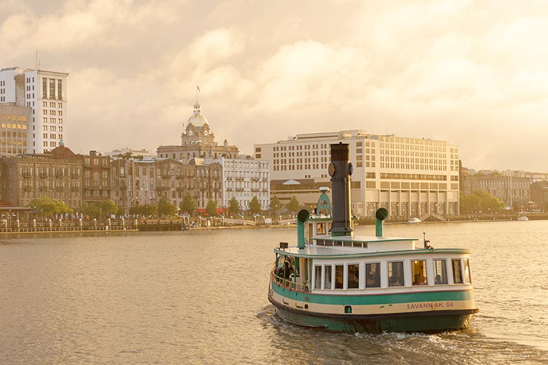 A ferry to the Historic District waterfront of Savannah, Georgia.