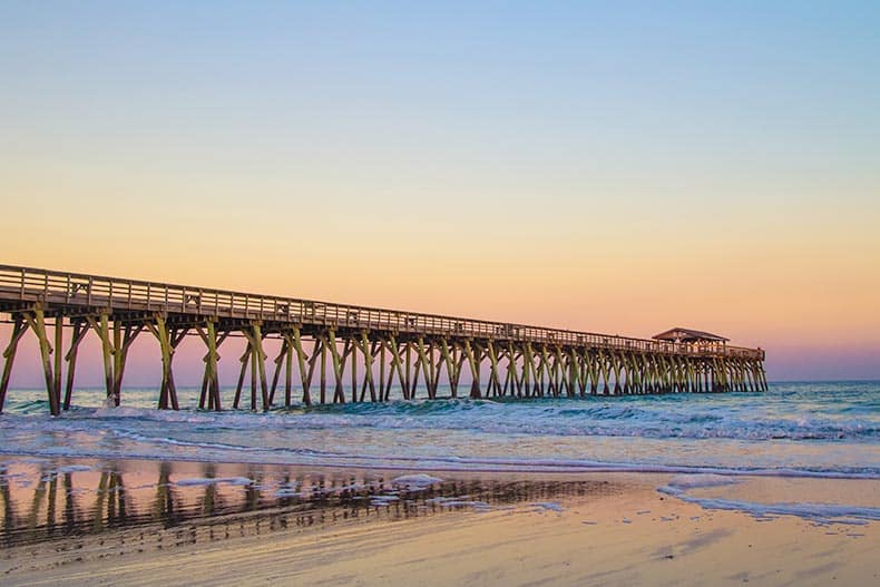 Sunset colors on the coast of Myrtle Beach, South Carolina.