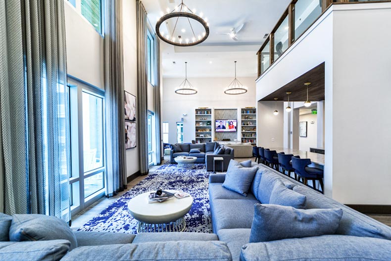 A lounge area in a clubhouse at The Grove at Coastal Grand in Myrtle Beach, South Carolina.