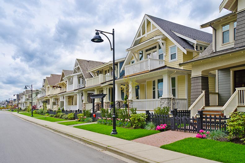 View down a residential street in a 55+ community.