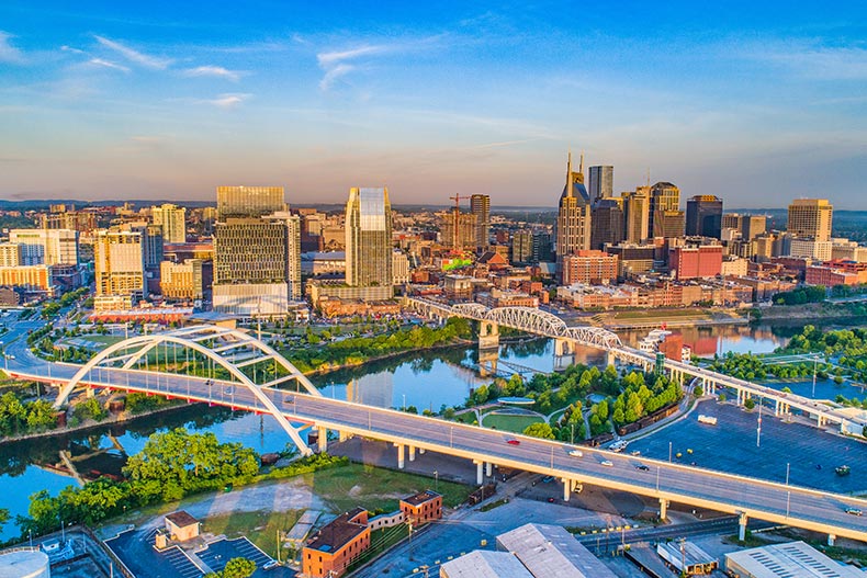 Aerial view of Downtown Nashville, Tennessee.